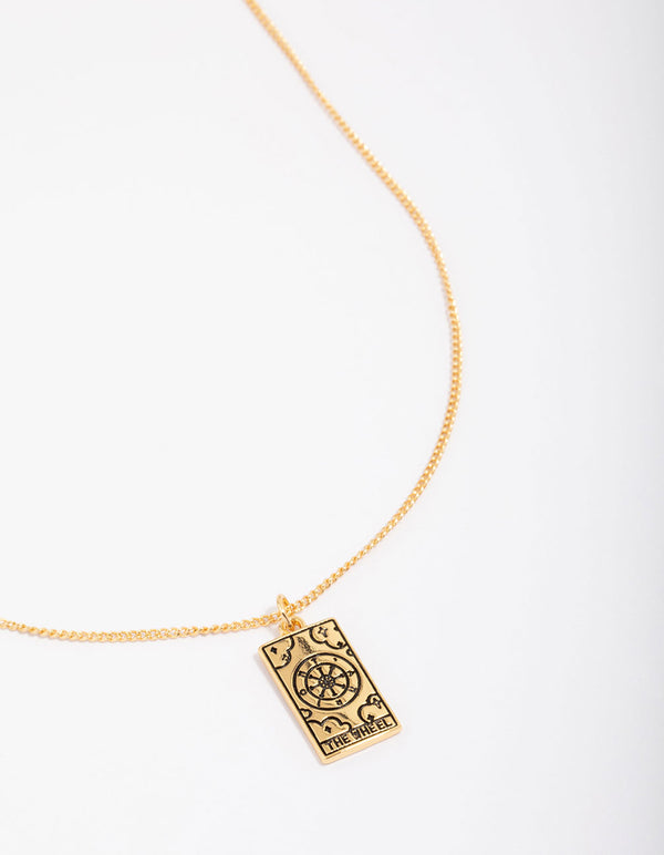 Gold Plated Wheel Tarot Card Pendant Necklace