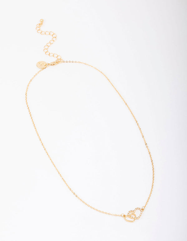 Gold Plated Interlocked Heart Pendant Necklace