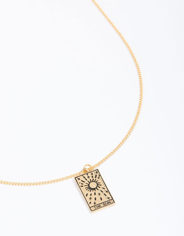Gold Plated Sun Tarot Card Pendant Necklace