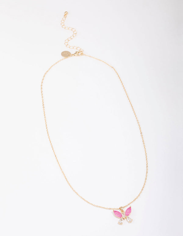 Gold Plated Gleaming Butterfly Pendant Necklace