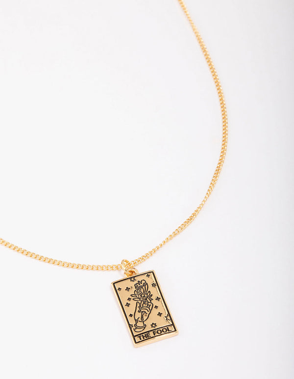 Gold Plated Fool Tarot Card Pendant Necklace