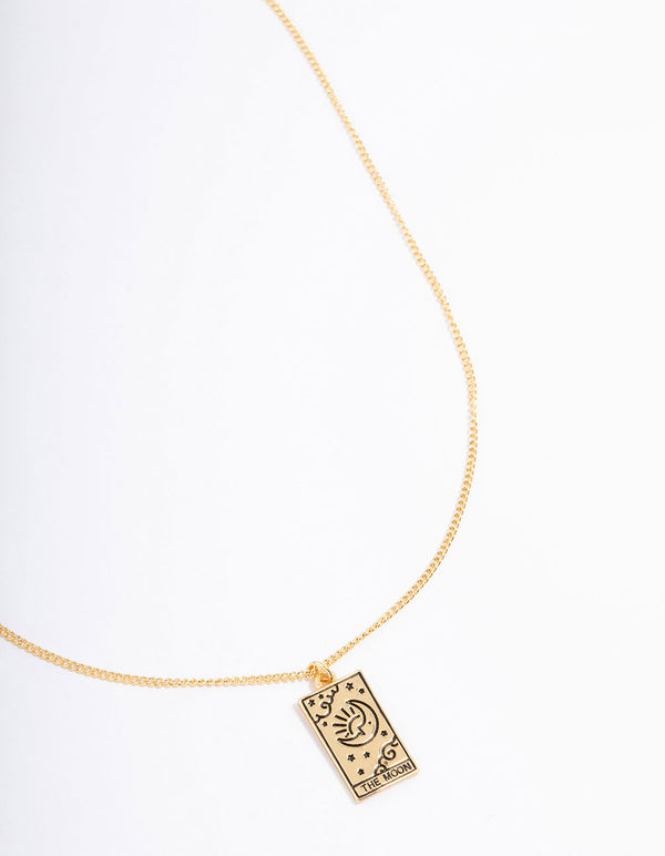 Gold Plated Moon Tarot Card Pendant Necklace