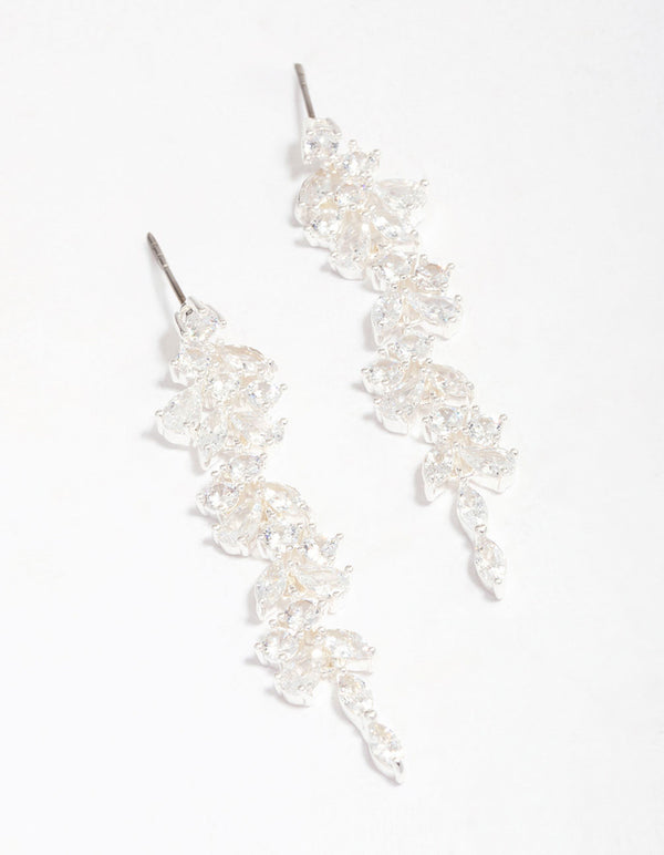 Silver Plated Cubic Zirconia Dainty Vine Drop Earrings