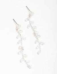 Silver Plated Long Swirling Cubic Zirconia Vine Drop Earrings - link has visual effect only