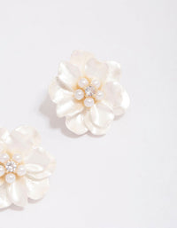Gold Plated White Flower Cubic Zirconia Stud Earrings - link has visual effect only