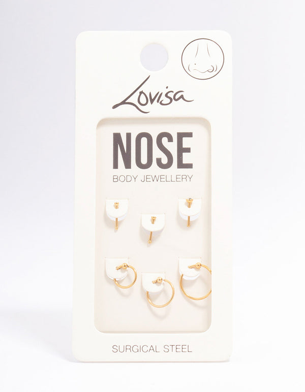 Gold Plated Surgical Steel Graduating Cubic Zirconia Nose Piercing 4-Pack