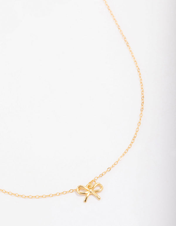 Gold Plated Sterling Silver Bow Pendant Necklace