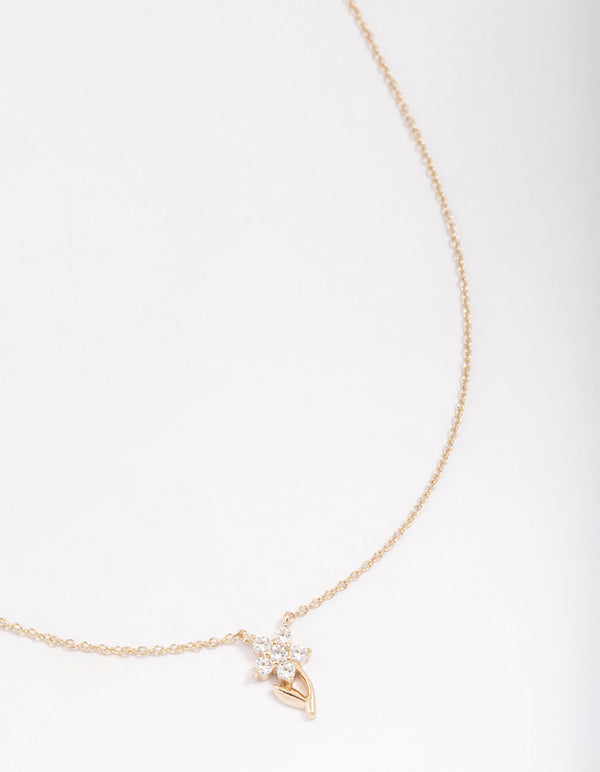 Gold Plated Sterling Silver Flower Stem Pendant Necklace