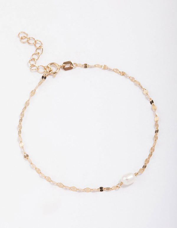 Gold Plated Sterling SIlver Freshwater Pearl Chain Bracelet