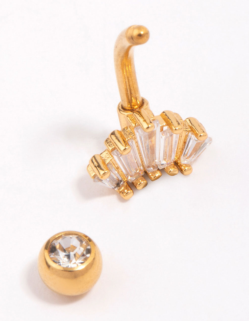 Gold Plated Surgical Steel Cubic Zirconia Baguette Fan Belly Piercing