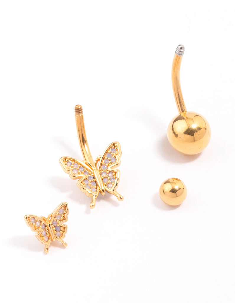 Gold Plated Double Butterfly Belly Piercing Pack Lovisa