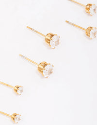 Gold Plated Surgical Steel Graduating Cubic Zirconia Stud Earring 3-Pack - link has visual effect only