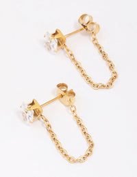 Gold Plated Surgical Steel Square Cubic Zirconia Chain Drop Earrings - link has visual effect only