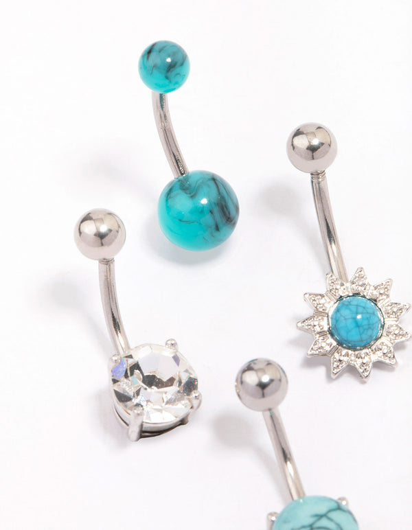 Surgical Steel Sunflower Belly Piercing 4-Pack