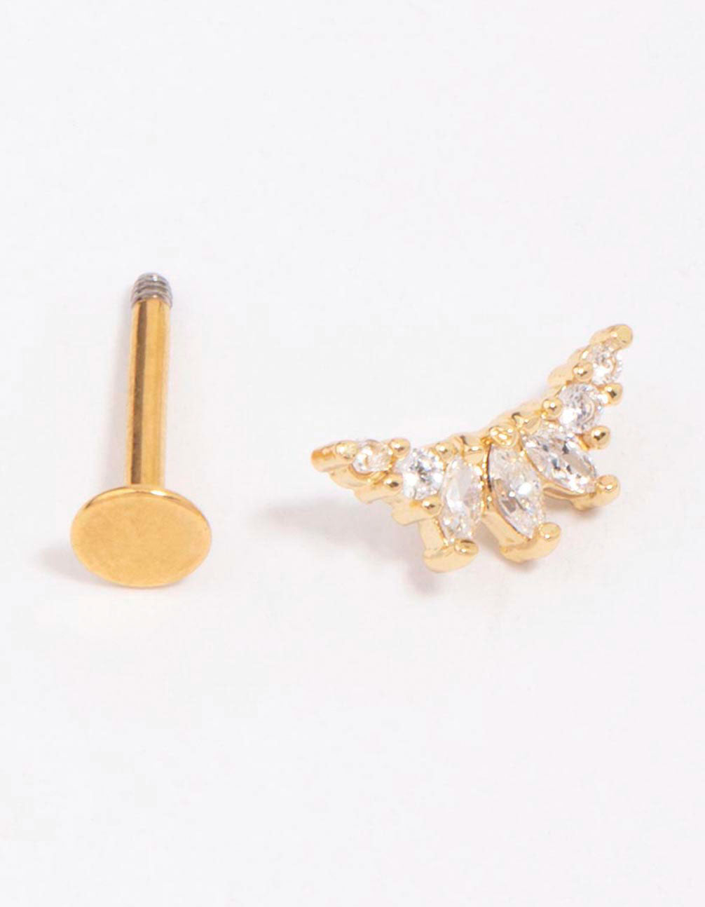 Gold Plated Surgical Steel Triangular Marquise Single Flat Back
