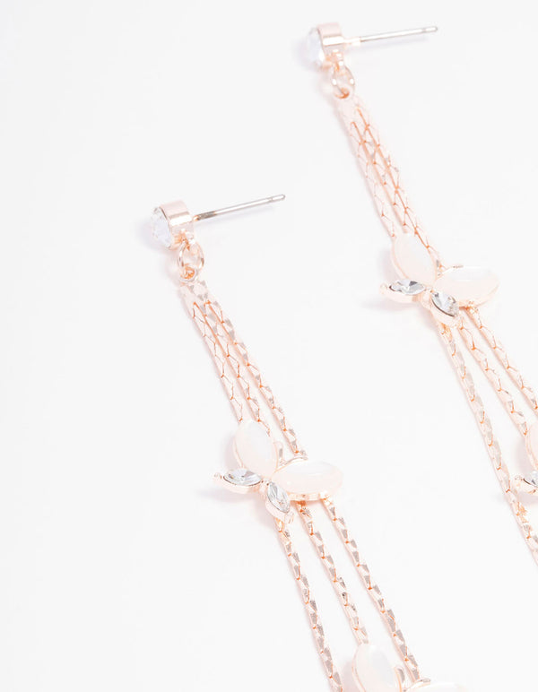 Rose Gold Diamante Butterfly Drop Earrings