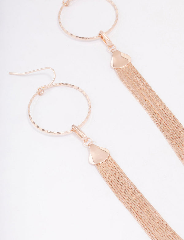 Rose Gold Circular Tassel Drop Earrings