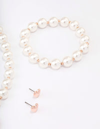 Rose Gold Pearl Puffy Heart Matching Jewellery Set - link has visual effect only