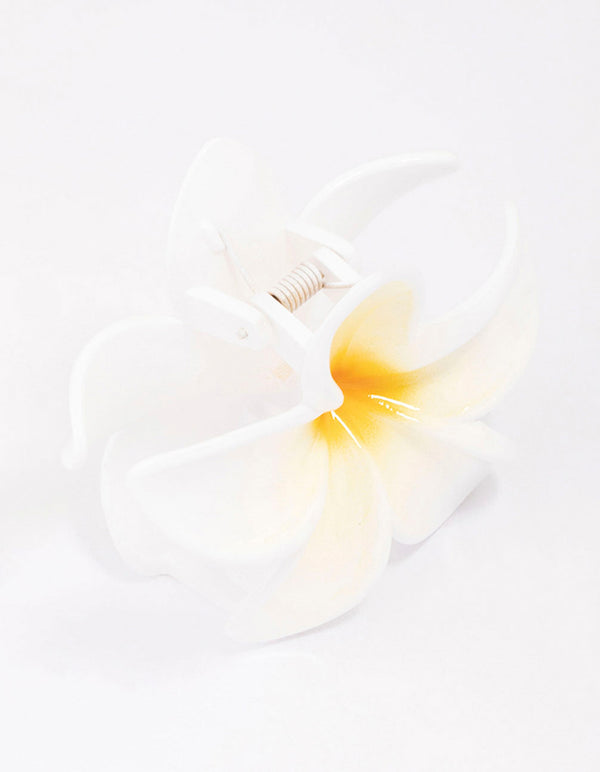 White Frangipani Flower Hair Claw Clip