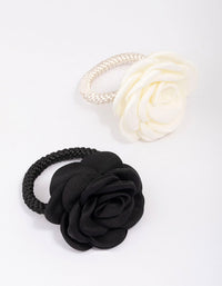 Black & Ivory Rosette Hair Tie Pack - link has visual effect only
