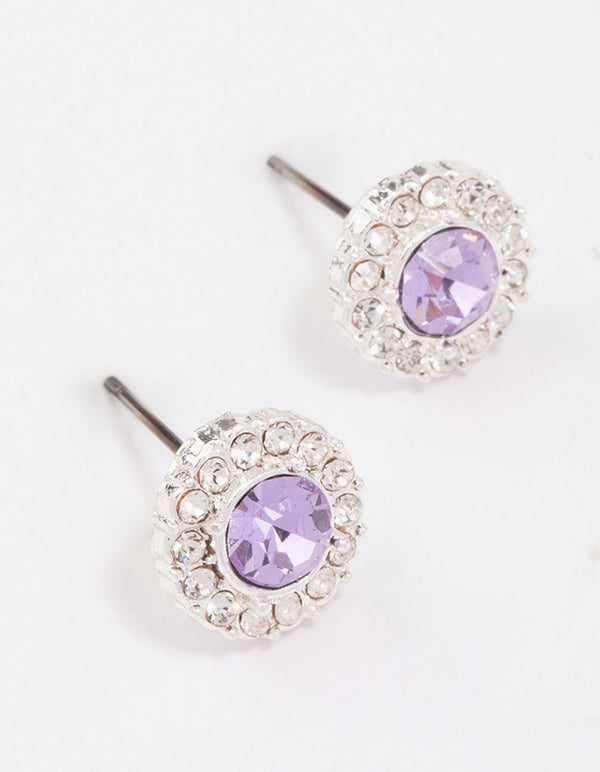 Silver Lilac Halo Stud Earrings