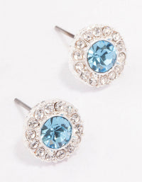 Silver Aqua Crystal Halo Stud Earrings - link has visual effect only