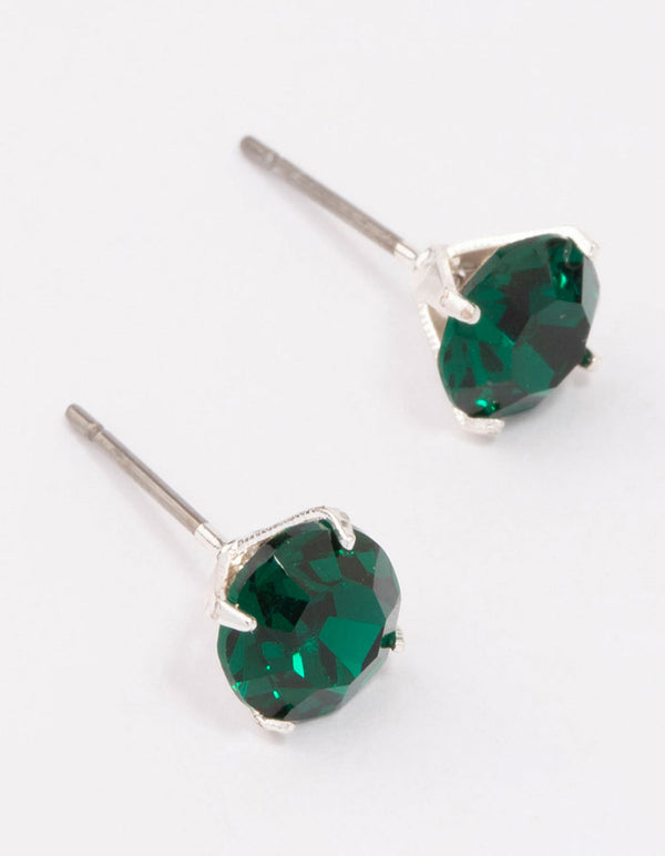 Silver Emerald Crystal Stud Earrings