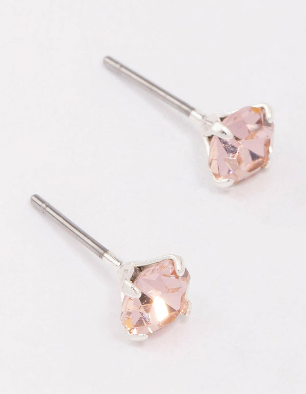 Silver Round Blush Crystal Stud Earrings