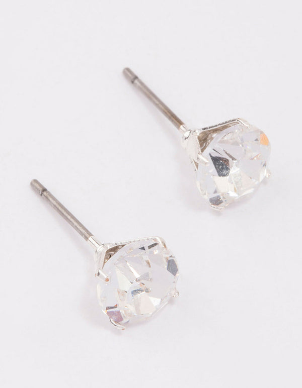 Silver Crystal Stud Earrings 7mm