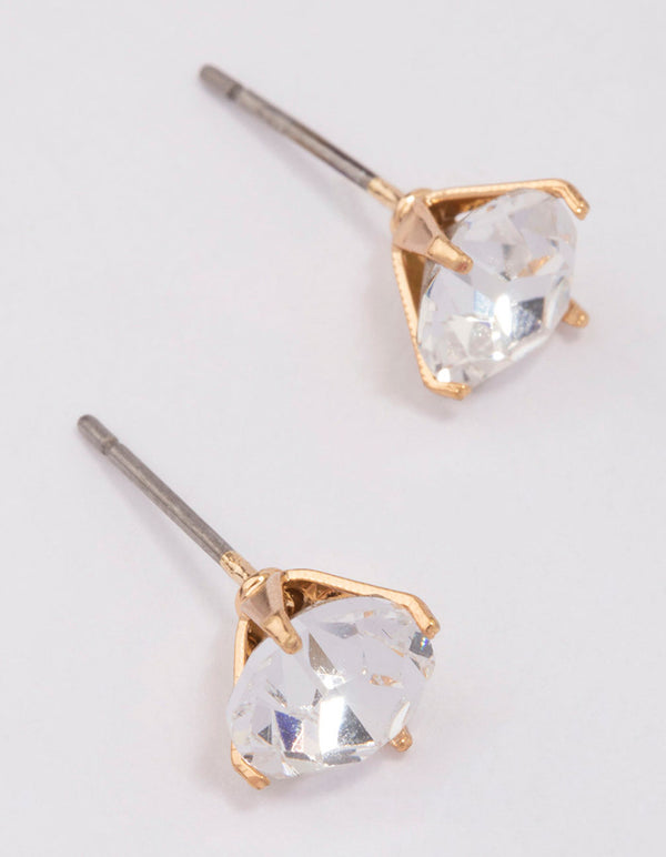 Gold Crystal Stud Earrings 7mm