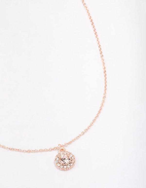 Rose Gold Crystal Halo Pendant Necklace - Lovisa