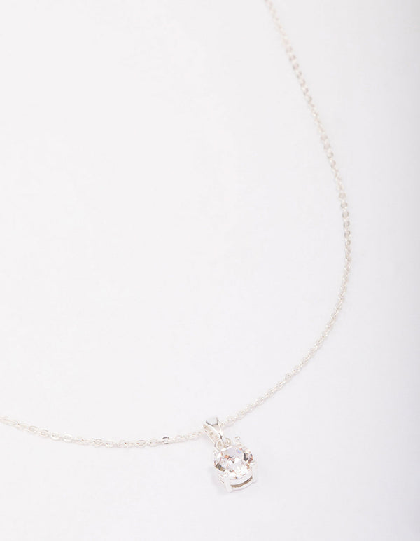 Silver Crystal Solitaire Pendant Necklace