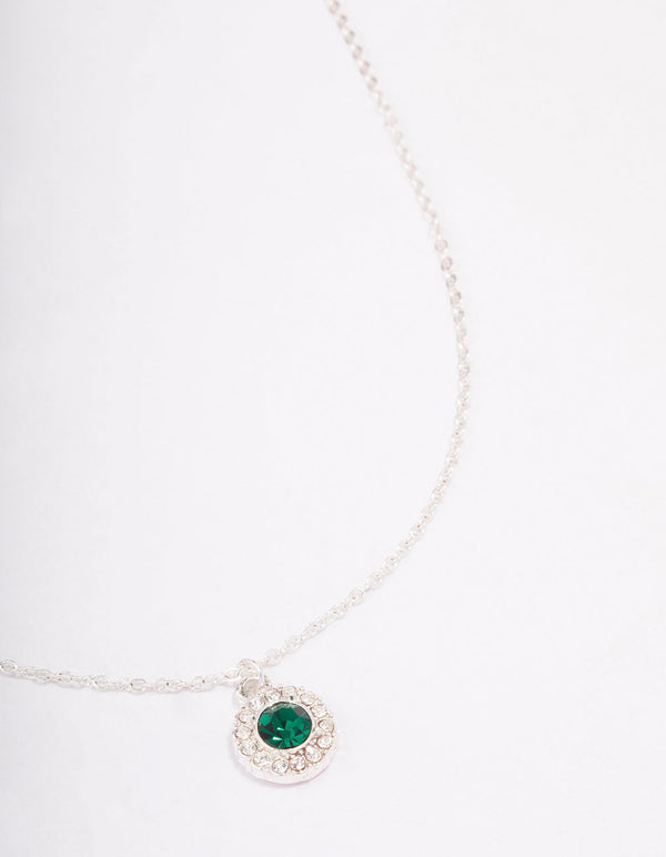 Silver Emerald Halo Pendant Necklace