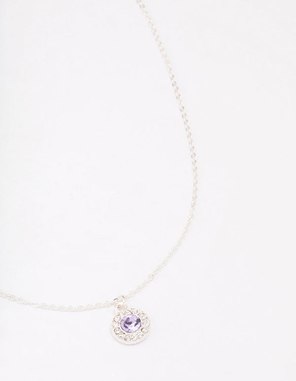 Silver Lilac Halo Crystal Pendant Necklace