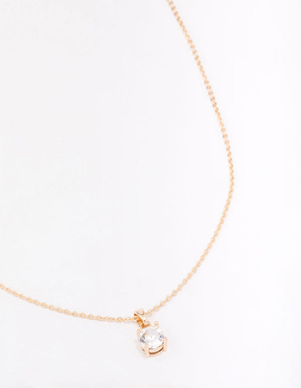 Gold Encased Crystal Solitaire Pendant Necklace