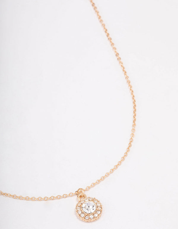 Gold Halo Crystal Pendant Necklace