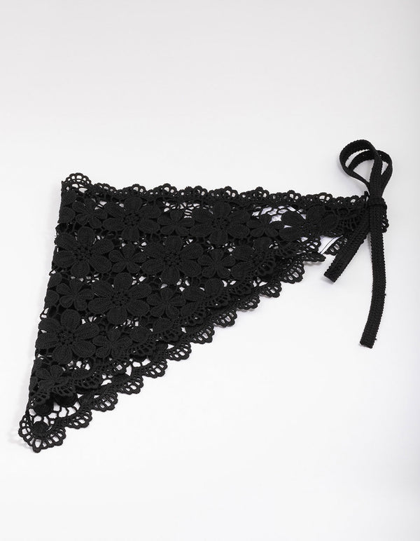 Black Fabric Embroidered Daisy Bandana