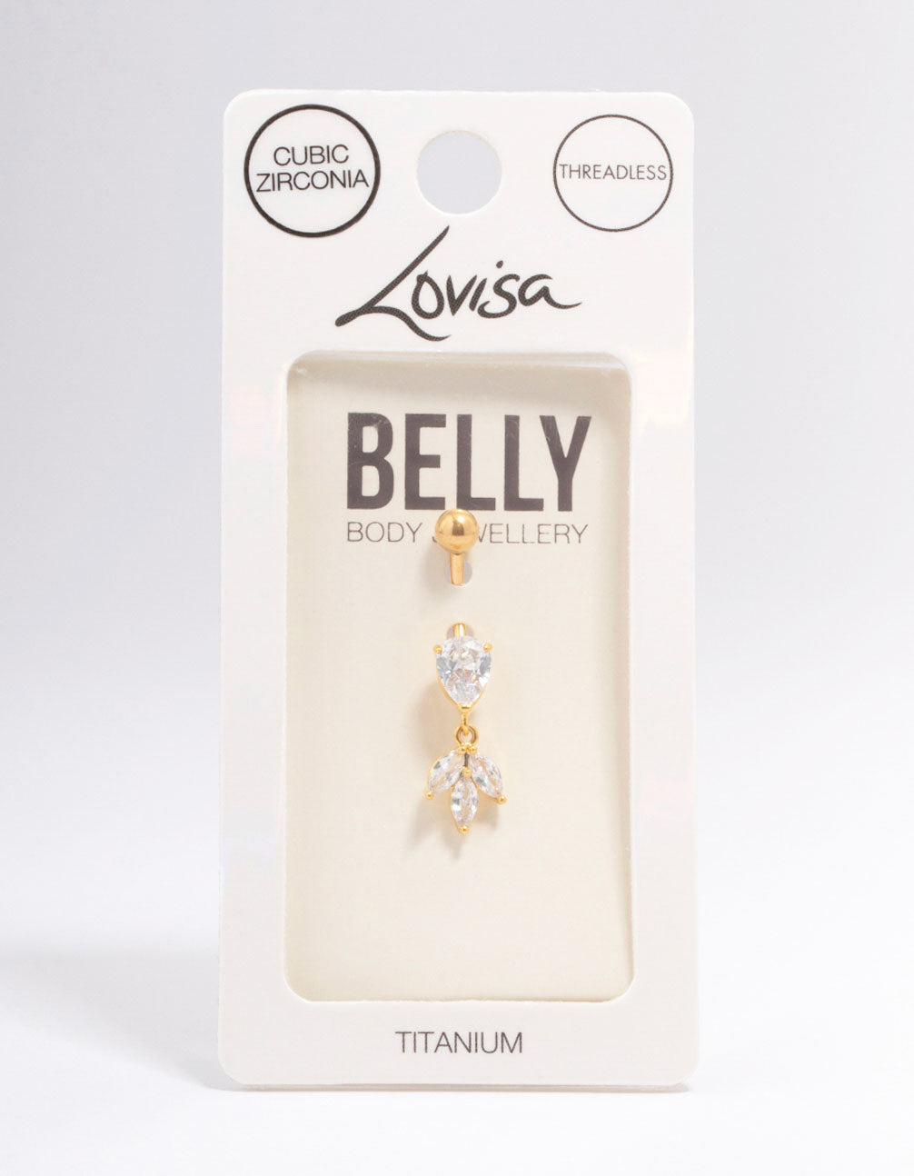 Gold Plated Titanium Cubic Zirconia Marquise Belly Piercing