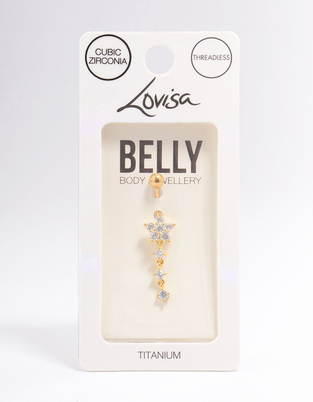 Gold Plated Titanium Cubic Zirconia Flower Belly Bar