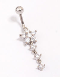 Titanium Cubic Zirconia Flower Triple Charm Belly Piercing - link has visual effect only