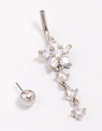 Titanium Cubic Zirconia Flower Triple Charm Belly Piercing - link has visual effect only