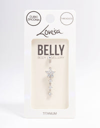 Titanium Cubic Zirconia Flower Triple Belly Piercing - link has visual effect only