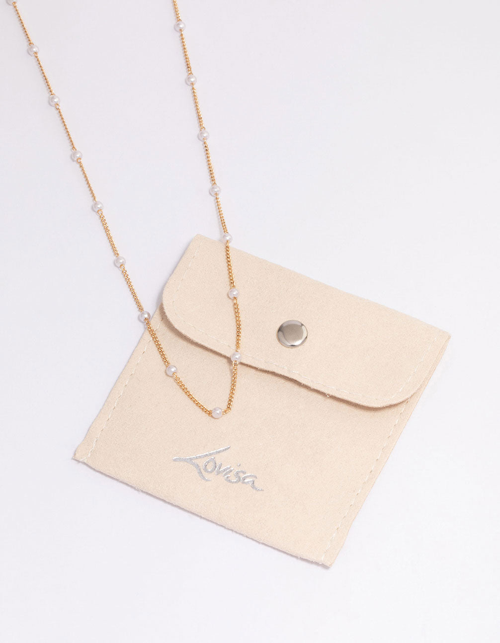 Gold Pearl Station Chain Necklace