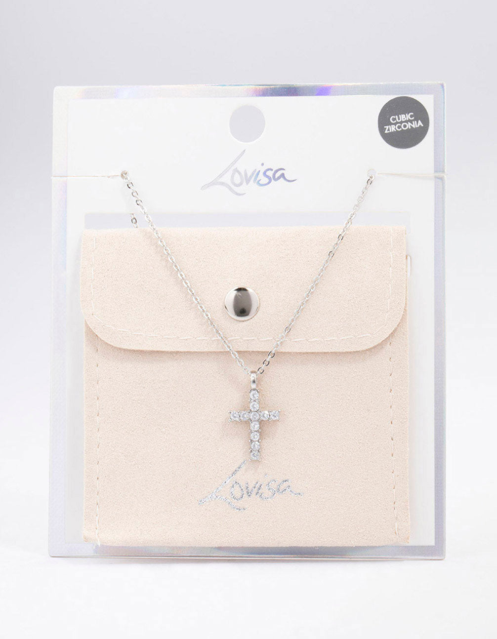Silver Bezel Diamante Cross Necklace