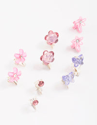 Kids Crystal Butterfly & Flower Clip On Earring 5-Pack - link has visual effect only