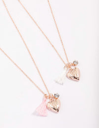 Kids Rose Gold Tassel Heart Locket Pendant Necklace Pack - link has visual effect only
