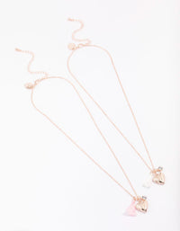 Kids Rose Gold Tassel Heart Locket Pendant Necklace Pack - link has visual effect only