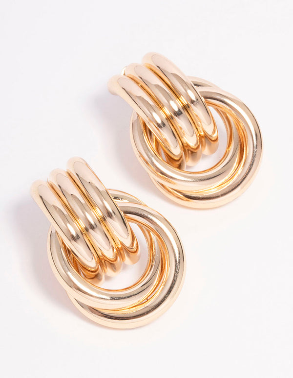 Gold Triple Row Wrapped Knotted Drop Earrings