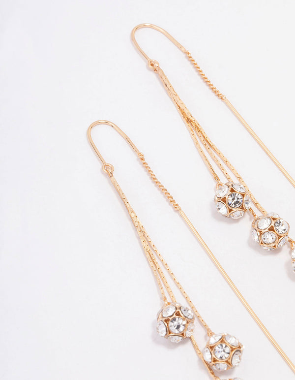 Gold Triple Ball Graduating Chain Drop Earrings