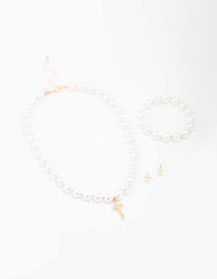 Gold Pearl Cross Matching Jewellery Set - link has visual effect only